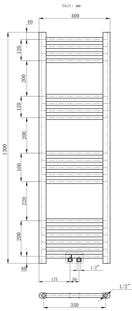 Gamma Erga Simple, vykurovacie teleso 1300x400 mm, 441 W, čierna, ERG-LAV-SIMP-13040-BK