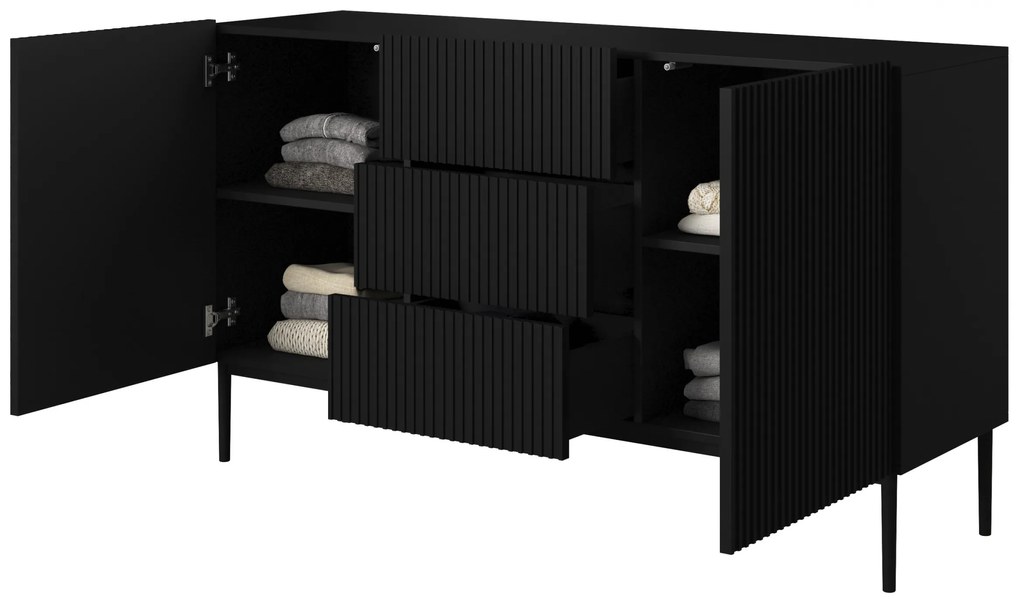 Komoda Nicole 150 cm s 3 zásuvkami - čierny mat / čierna