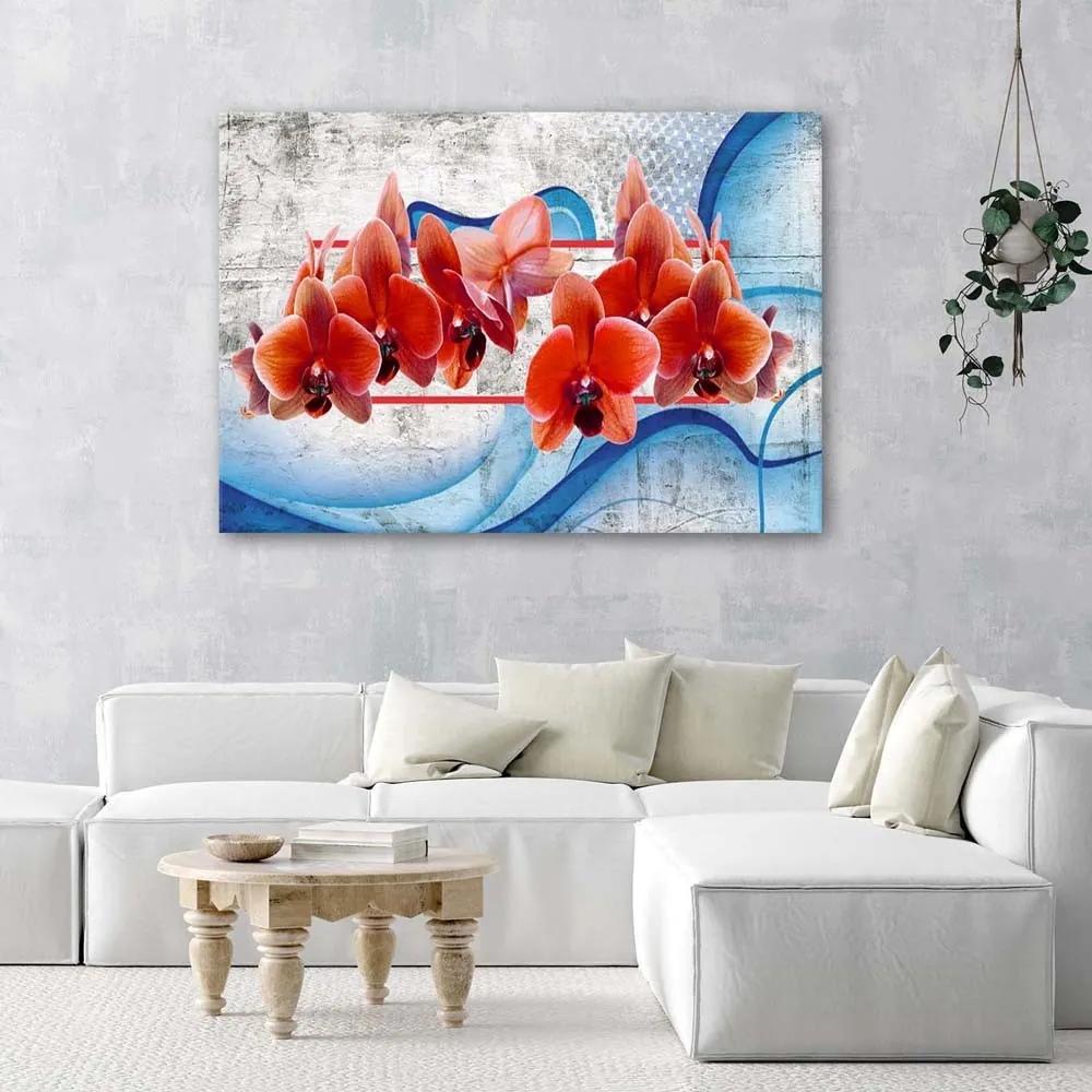 Obraz na plátně Červená orchidej Květina - 120x80 cm