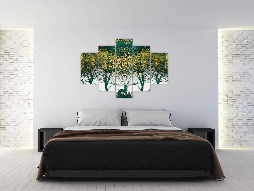Obraz - Jelene v zelenom lese (150x105 cm)