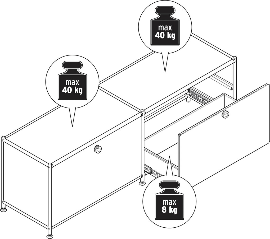 Kovová nízka skrinka »CN3« so zásuvkami