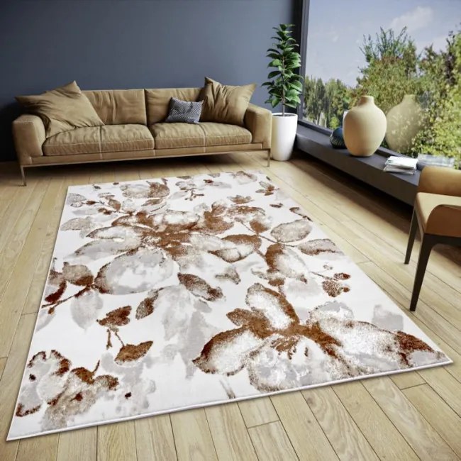 Koberec Hanse Home Shine Floral biely / hnedý