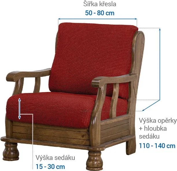 Super strečové poťahy NIAGARA tehlová kreslo s drevenými rúčkami (š. 50 - 80 cm)