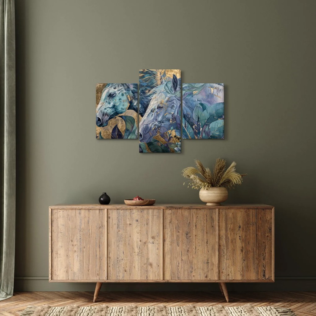 Obraz - Kone so zlatým pozadím (90x60 cm)