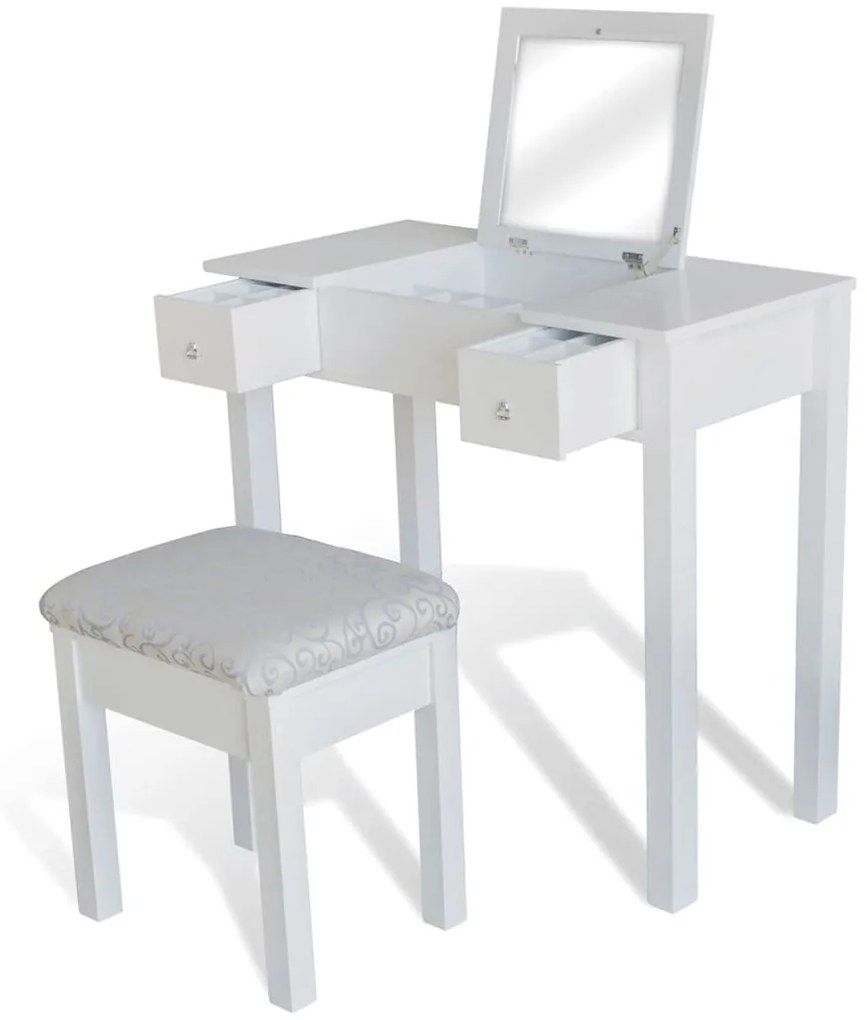 vidaXL Toaletný stolík so stoličkou a 1 vyklápacím zrkadlom, biely