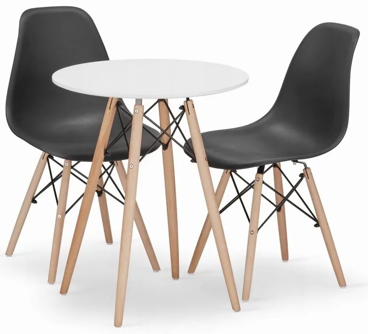 Jedálenská zostava TODI 60cm okrúhly stolový set biely + 2 stoličky OSAKA čierne
