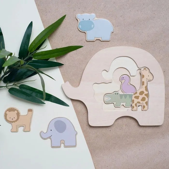 Drevené puzzle safari