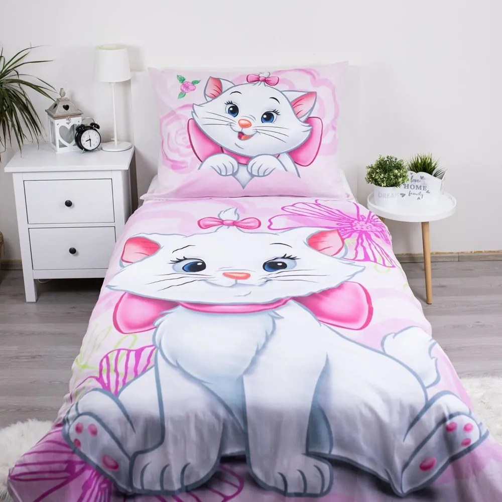 Ružové bavlnené detské obliečky na jednolôžko 140x200 cm Marie Cat "Pink" – Jerry Fabrics