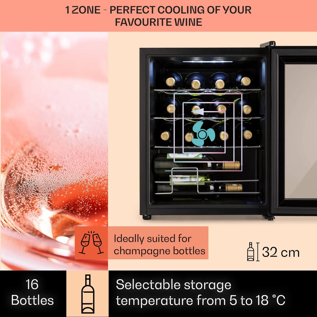Klarstein Shiraz, vinotéka, 42 l, 131 W, 5-18°C, dotykový ovládací panel, čierna
