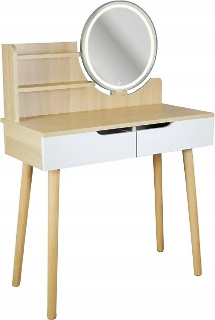 Toaletný stolík SCANDI 2 so zrkadlom a LED osvetlením naturálny / biely