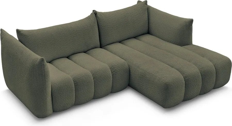 Zelená rohová pohovka z textílie buklé (pravý roh/s leňoškou) Azra – Bobochic Paris