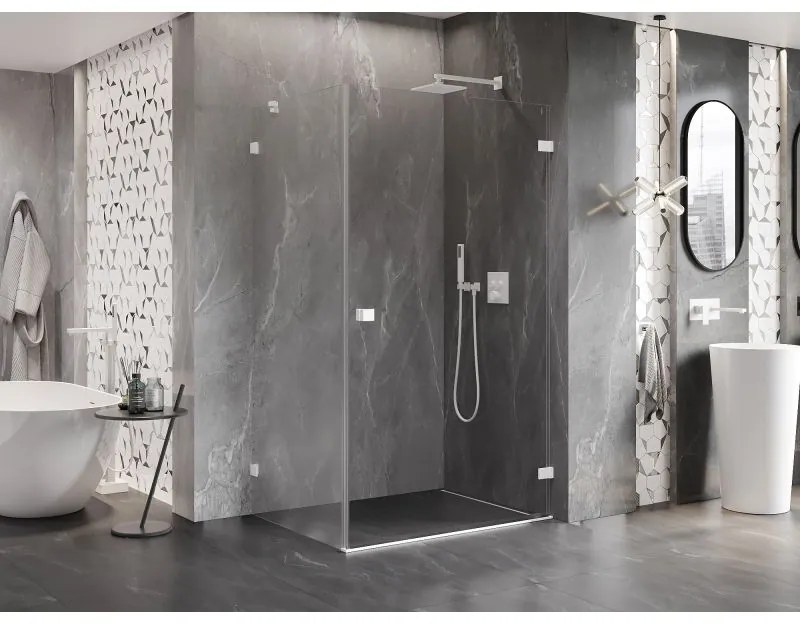 Mexen Lunar-B, pravostranný výklopný sprchový kút 85 x 80 cm, 8mm číre sklo, biely profil, 832-085-080-20-00-P