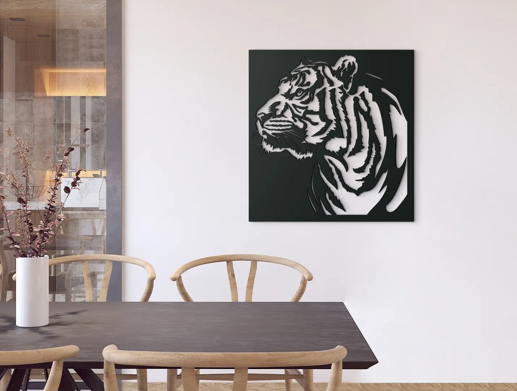 drevko Drevený obraz na stenu Profil tigra Rozmer obrazu: 34 x 32,5 cm, Farba dekorácie: Čierna