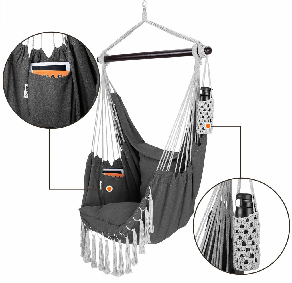 Závesné kreslo MANDY 170x100x150 cm, tmavosivé Detex