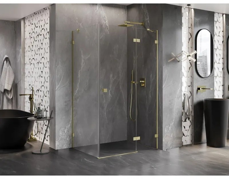 Mexen Lunar, pravostranný výklopný sprchový kút 70 x 90 cm, 8mm číre sklo, zlatý matný profil, 834-070-090-55-00-P