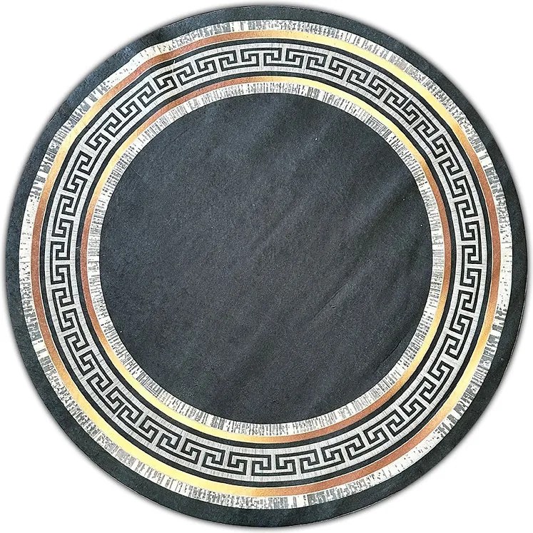 Okrúhly koberec Porte 2228 BLACK GOLD – čierny so vzorom Rozmer: 80 cm