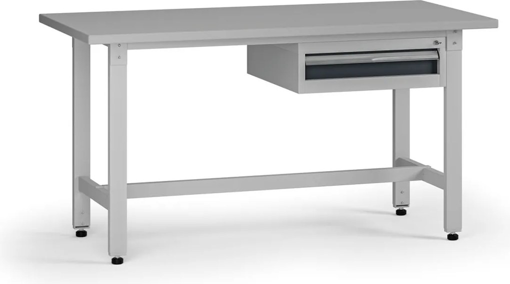 Výškovo nastaviteľný dielenský stôl G5, 1500 x 750 x 800-1000 mm, 1x kontajner, 1 zásuvka, grafit