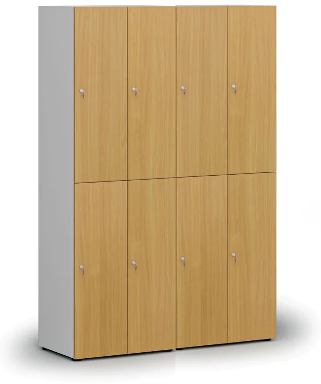 Drevená šatníková skrinka S4 s úložnými boxmi, 4 boxy, demont, cylindrický zámok, sivá/dub prírodný