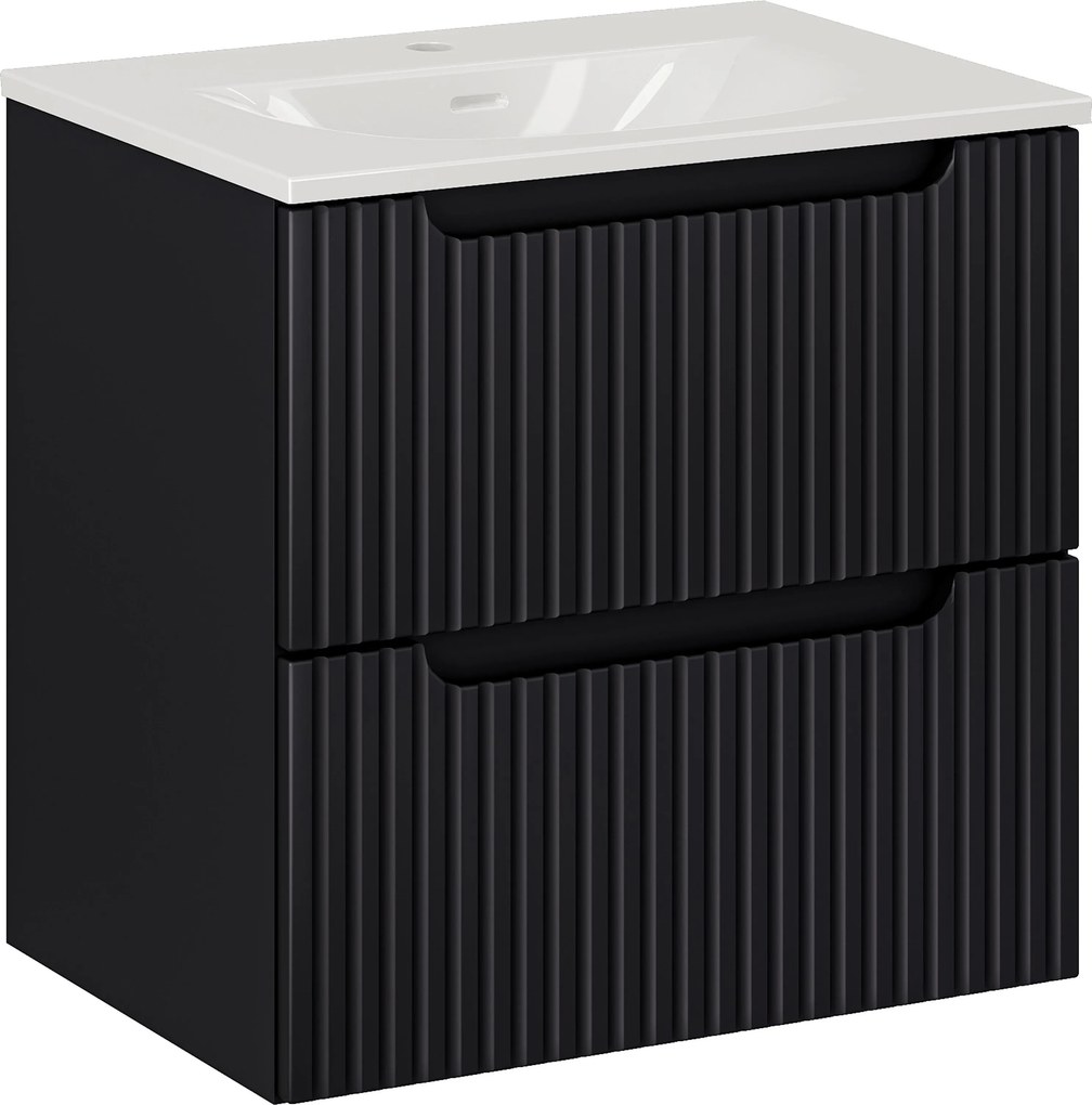 Comad Kúpeľňová skrinka s keramickým umývadlom Nova Black 60 cm - čierna matná