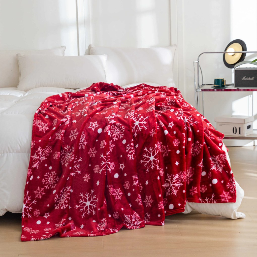 Červená vianočná mikroplyšová baránková deka SNOWFALL Rozmer: 150 x 200 cm