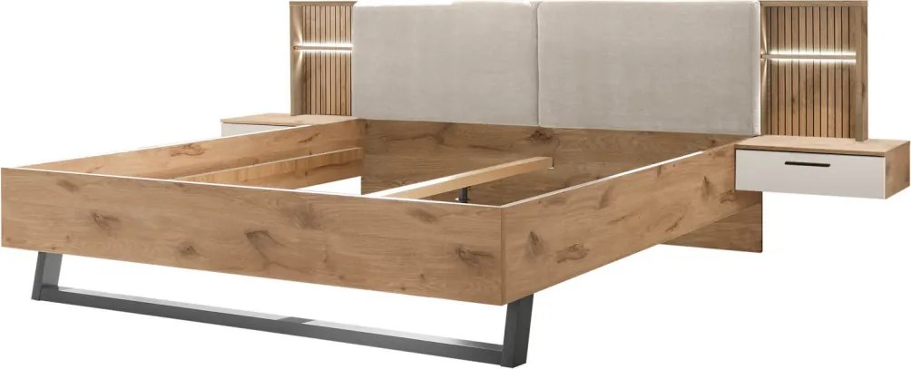 Posteľ s nočnými stolíkmi Daria 180x200 cm, dub/biela, s osvetlením