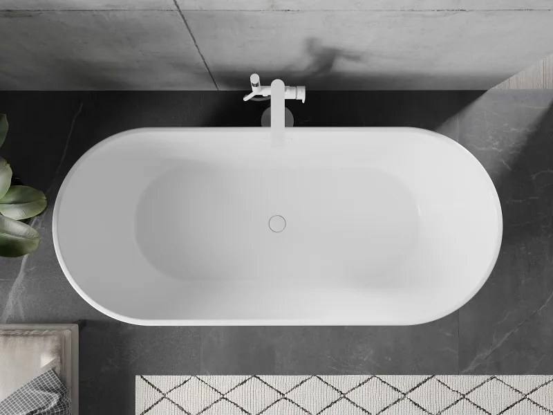 Mexen Flavia, voľne stojaca vaňa 160 x 75 cm, biela-čierna, biely prepad, 54031608075-20