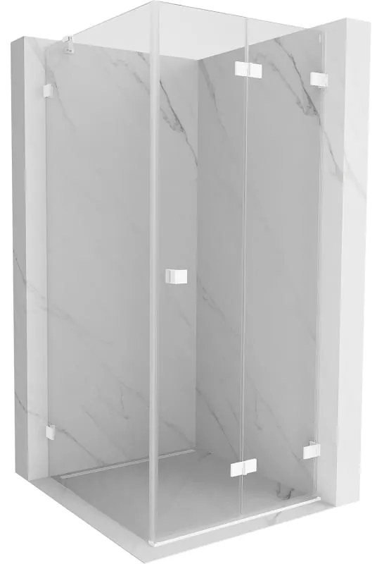 Mexen Lunar-F, 1-krídlový sprchový kút so skladacími dverami, pravý, 90 x 90 cm, 8mm číre sklo, biely profil, 836-090-090-20-00-P