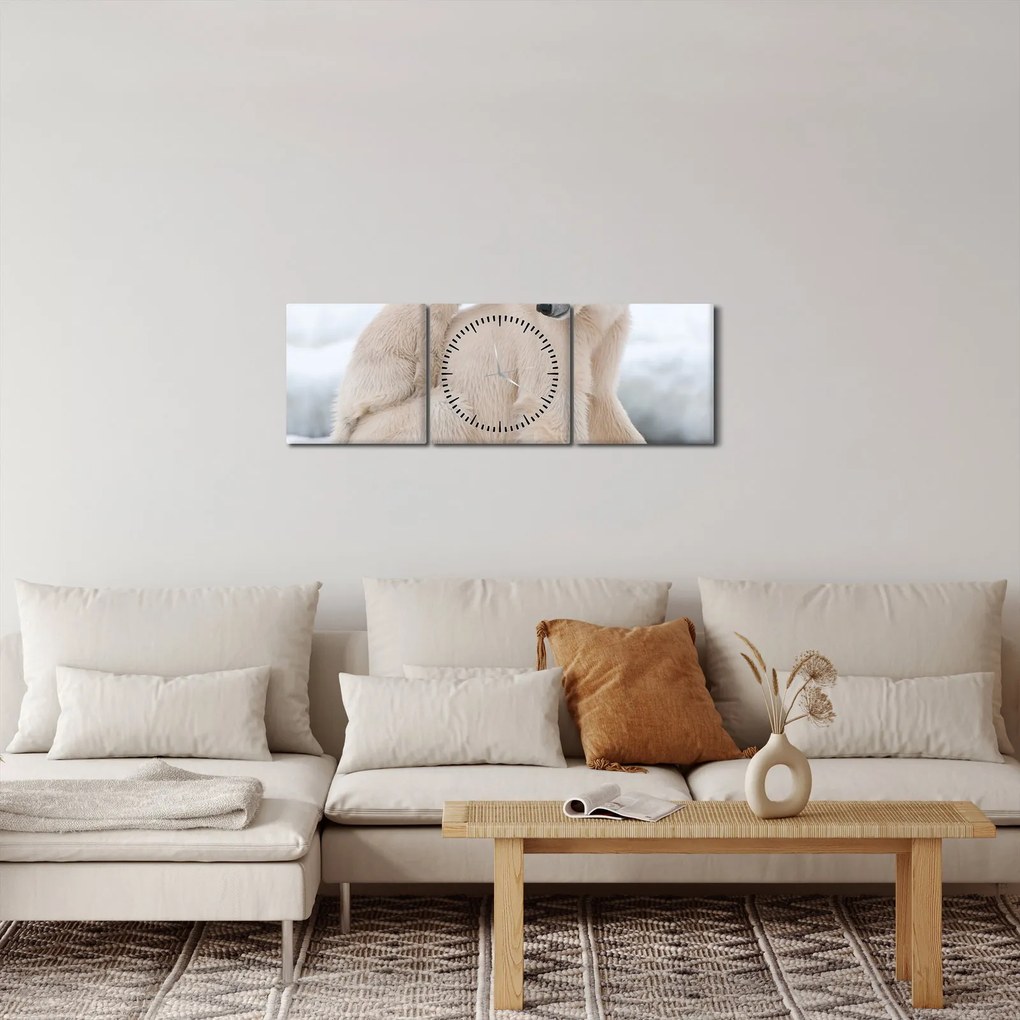 Obraz - Ľadové medvede (s hodinami) (90x30 cm)