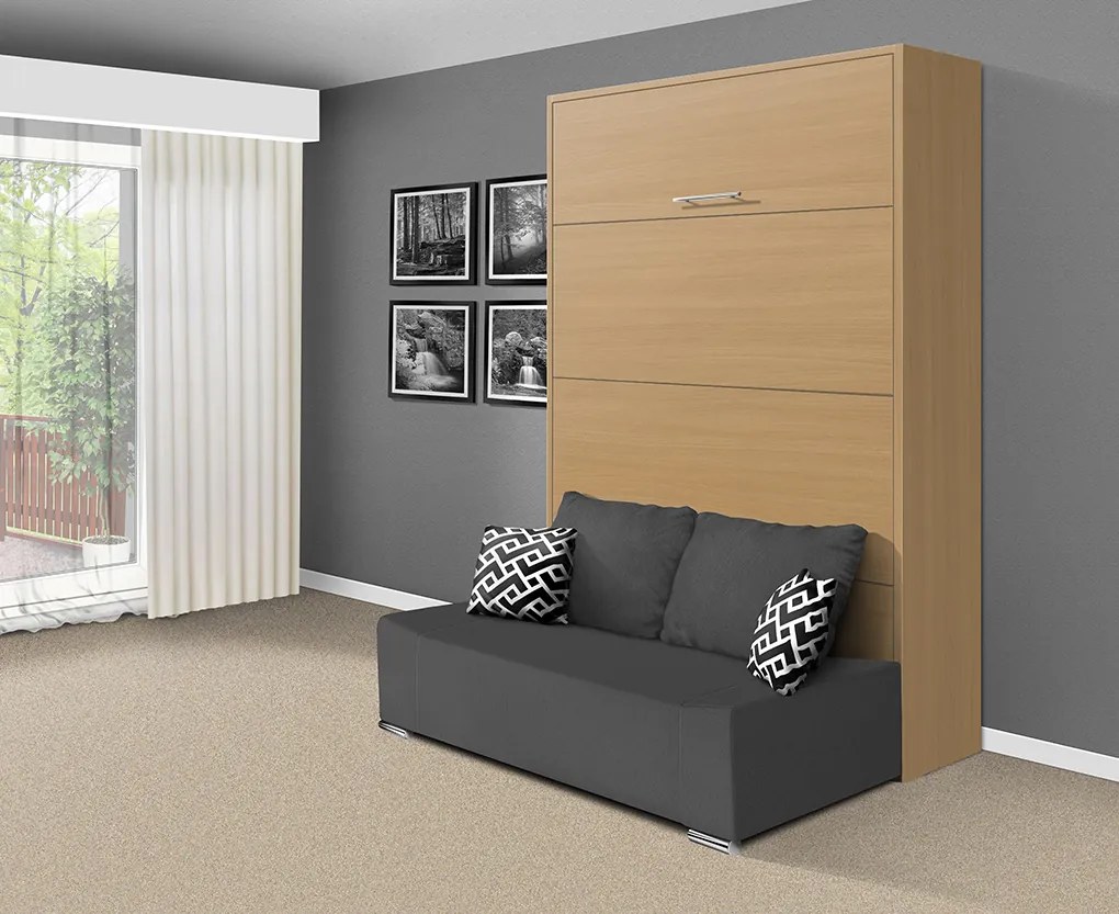 Nabytekmorava Sklápacia posteľ s pohovkou VS 21058P 200x120 farba pohovky: Hnedá, Typ farebného prevedenia: Buk / dvere biele LESK