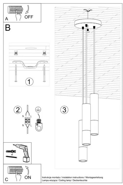 Sollux SL.0949 - Luster na lanku LOOPEZ 3xGU10/10W/230V guľatý čierna/meď