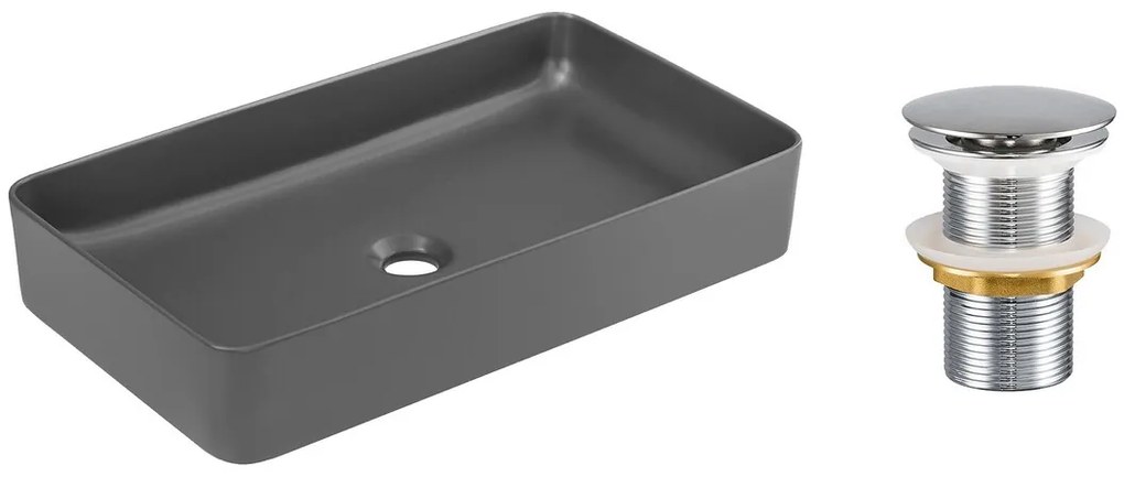 Sada keramického umývadla na dosku a výpusti Slim 60 cm šedá