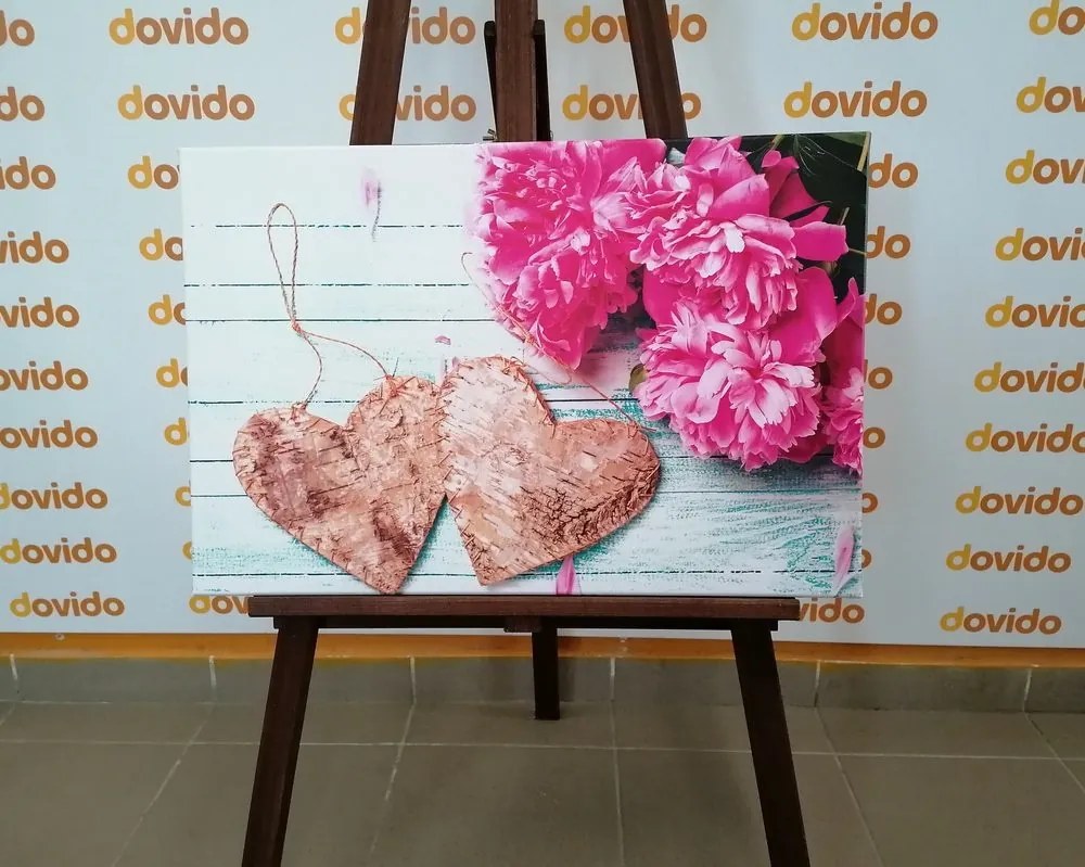 Obraz pivónie a brezové srdiečka - 90x60