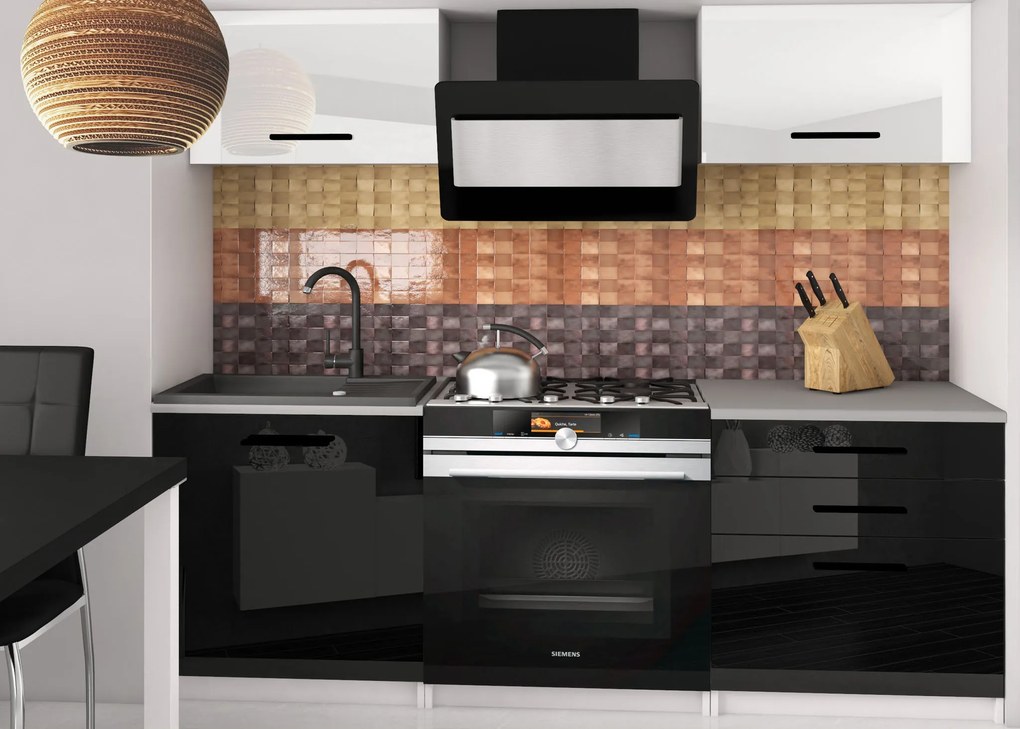 Kuchynská linka Belini 120 cm biely lesk / čierny lesk s pracovnou doskou Vulcano2 INF VULCANO2/4/WT/WB/0/B1