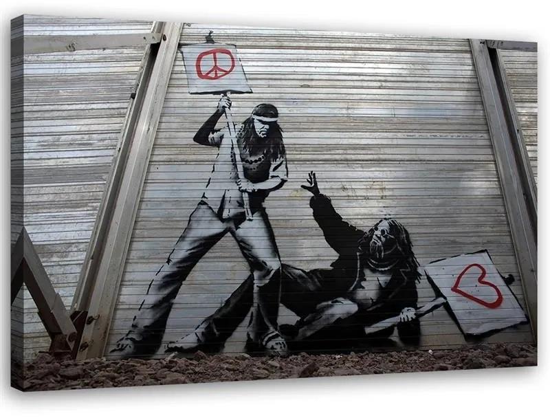 Obraz na plátně Banksy Street Art Graffiti - 100x70 cm