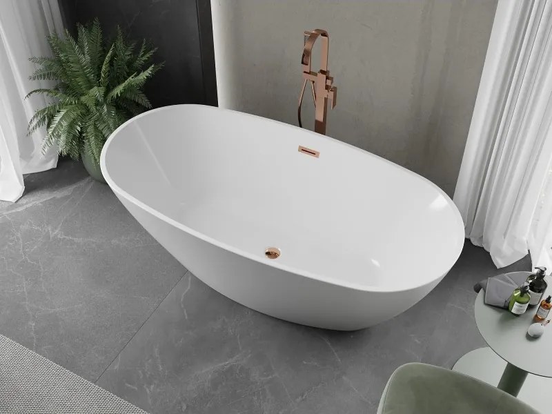 Mexen Eris, voľne stojaca vaňa 180 x 80 cm, biela, ružové zlato prepad, 53441808000-60