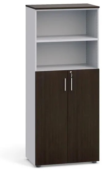 Kancelárska skriňa, dvere na 3 poschodia, 1781 x 800 x 420 mm, sivá / wenge