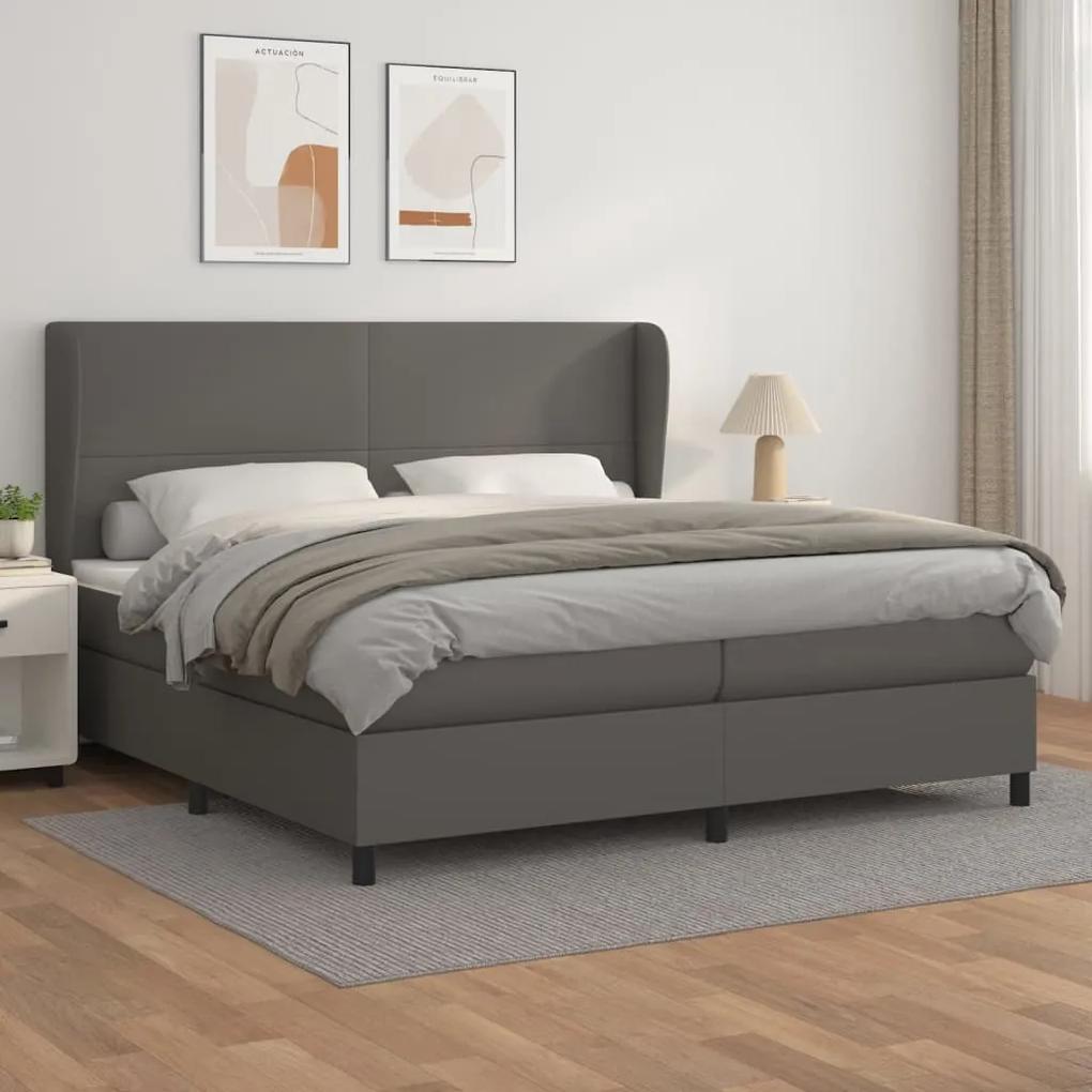 Boxspring posteľ s matracom sivá 200x200 cm umelá koža 3128935