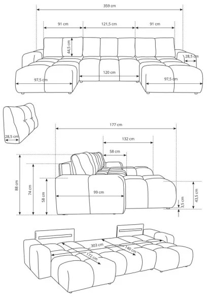 Rozkladacia čalúnená sedacia súprava ALMADA v tvare U s úložným priestorom béžová