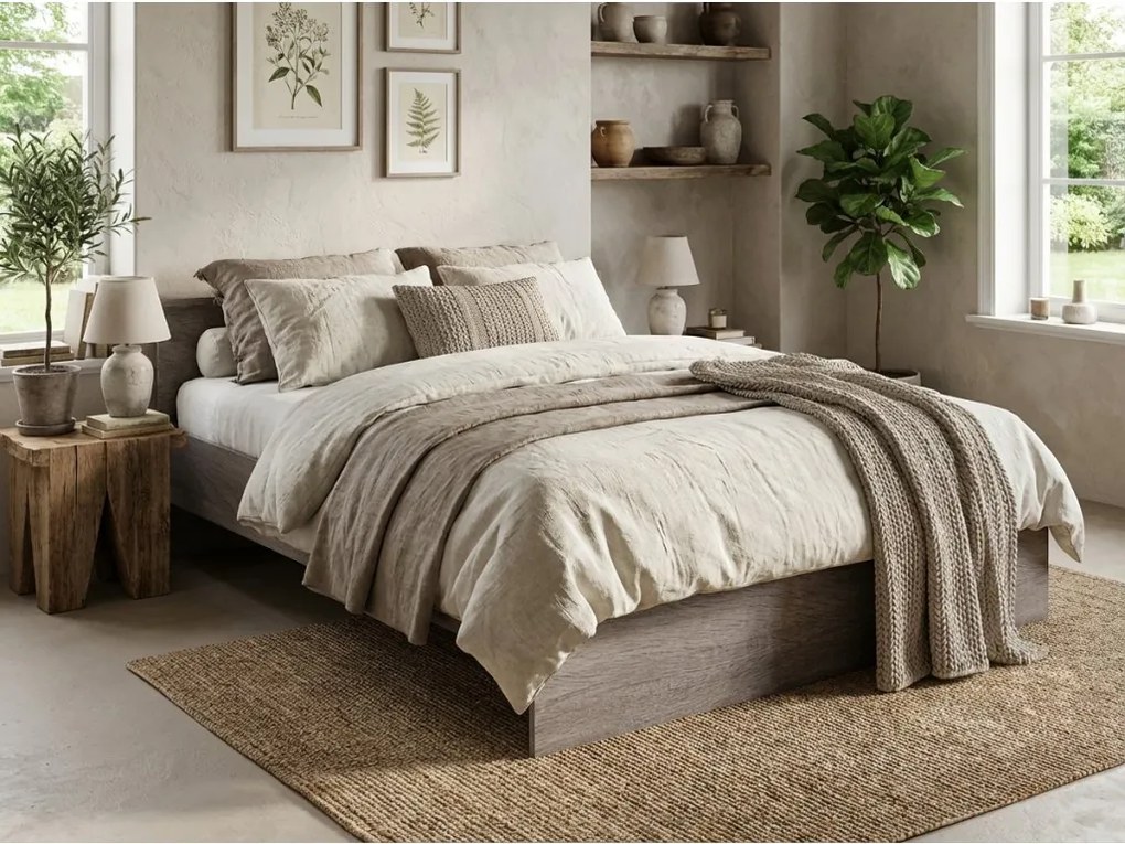 Posteľ ELISA 180 x 200 cm, dub lanýž Rošt: S lamelovým roštom, Matrac: Matrac DELUXE 10 cm