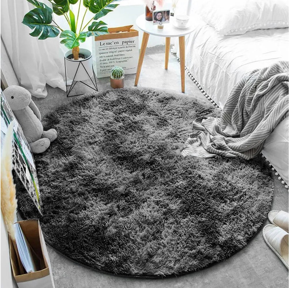 Okrúhly koberec Shaggy Ombre tmavosivý s vysokým vlasom Rozmer: 90 cm