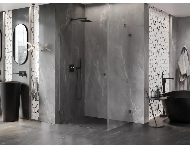Mexen Lunar-B, výklopný sprchový kút ľavý 100 x 80 cm, 8mm číre sklo, grafitový profil, 832-100-080-95-00-L