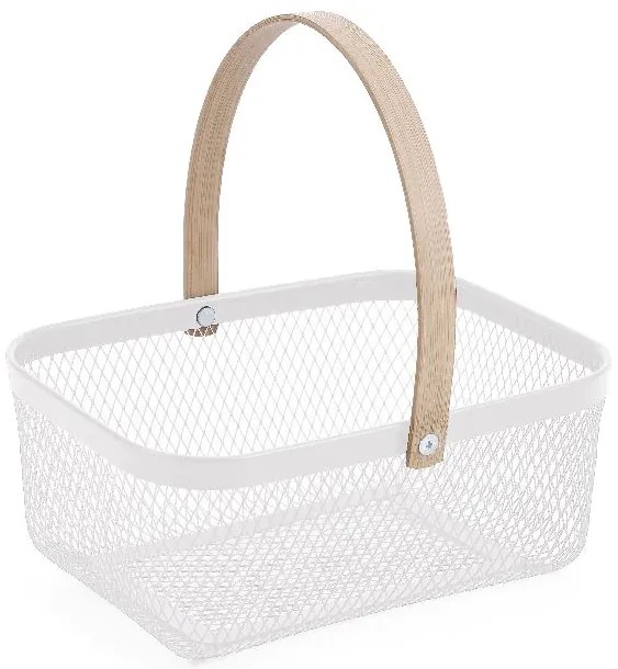 CONFORTIME Kovový košík s bambusovou rukoväťou, čierny 23,5 x 17,5 x 10 cm