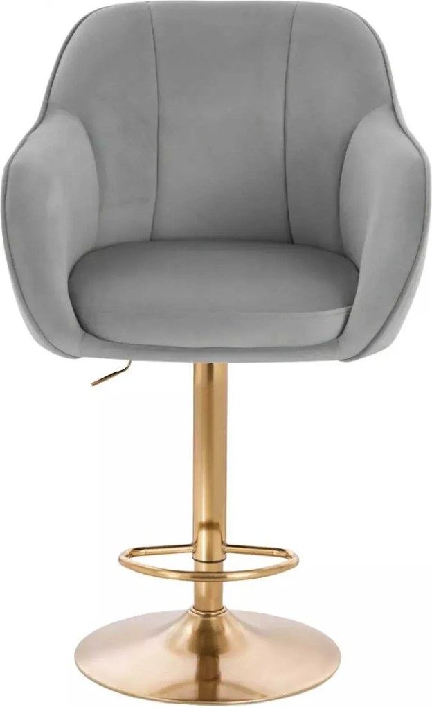 LuxuryForm DESIGN Barová stolička AVOLA VELUR na zlatom tanieri - svetlo šedá