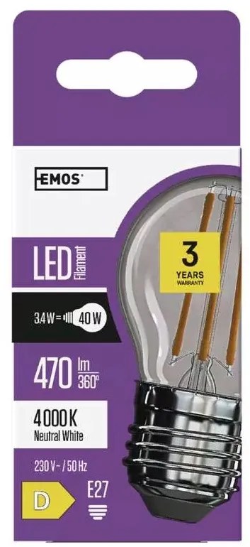 EMOS LED žiarovka Filament Mini Globe 3,4 W E27 neutrálna biela