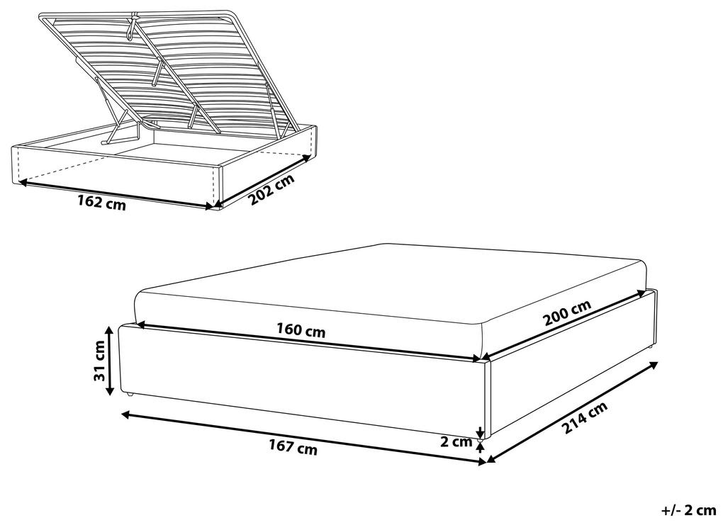 Čalúnená sivá posteľ s úložným priestorom 160 x 200 cm DINAN Beliani