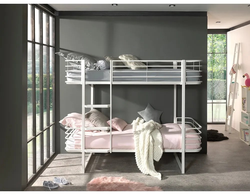 Biela kovová poschodová detská posteľ s roštom 90x200 cm Oscar – Vipack