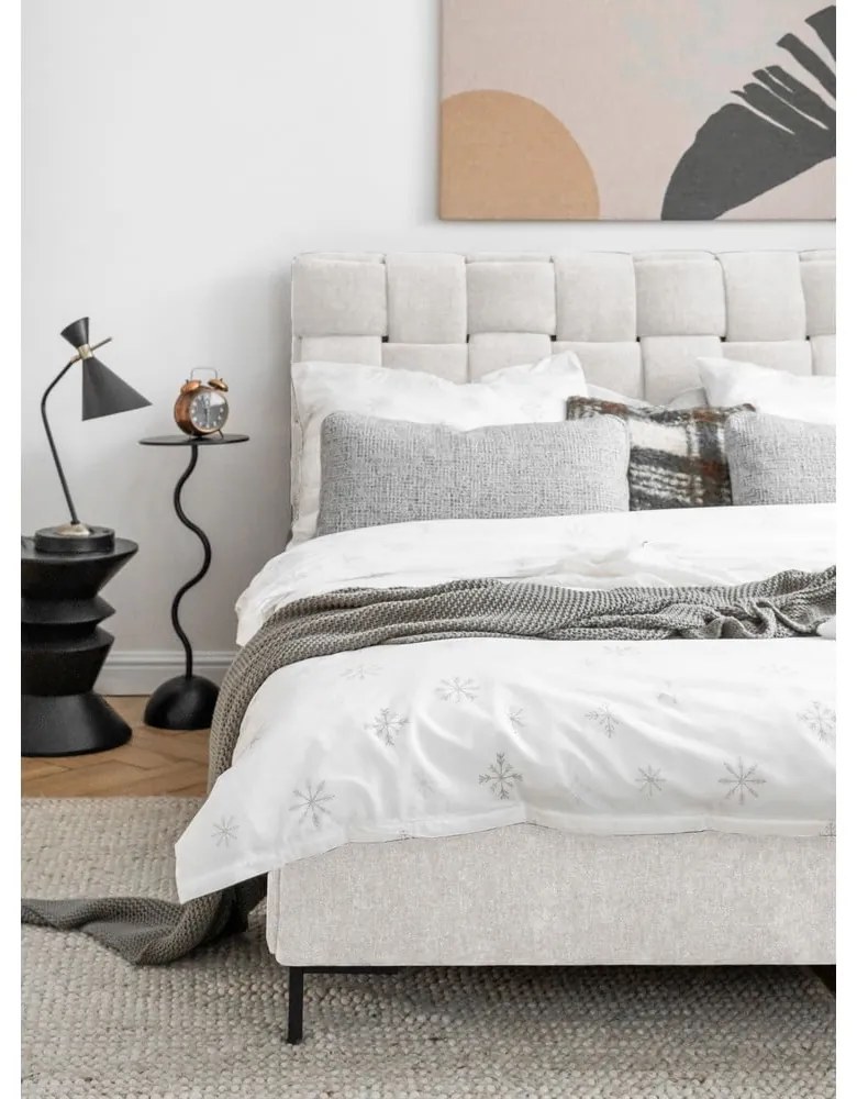 Krémovobiela čalúnená dvojlôžková posteľ s roštom 180x200 cm Eve – Miuform