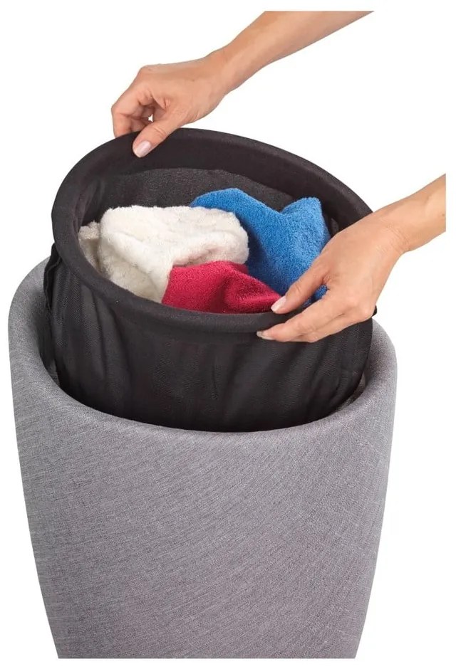 Svetlosivý kôš na bielizeň a taburetka v jednom Wenko Linen Look, 20 l
