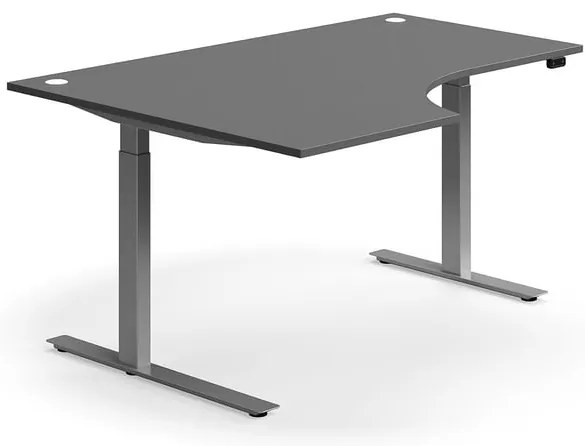 Výškovo nastaviteľný stôl FLEXUS, rohový, 1600x1200 mm, strieborný rám, šedá