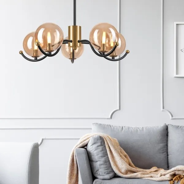 Luster na tyči GEORGIA 5xG9/5W/230V zlatá/dymová béžová